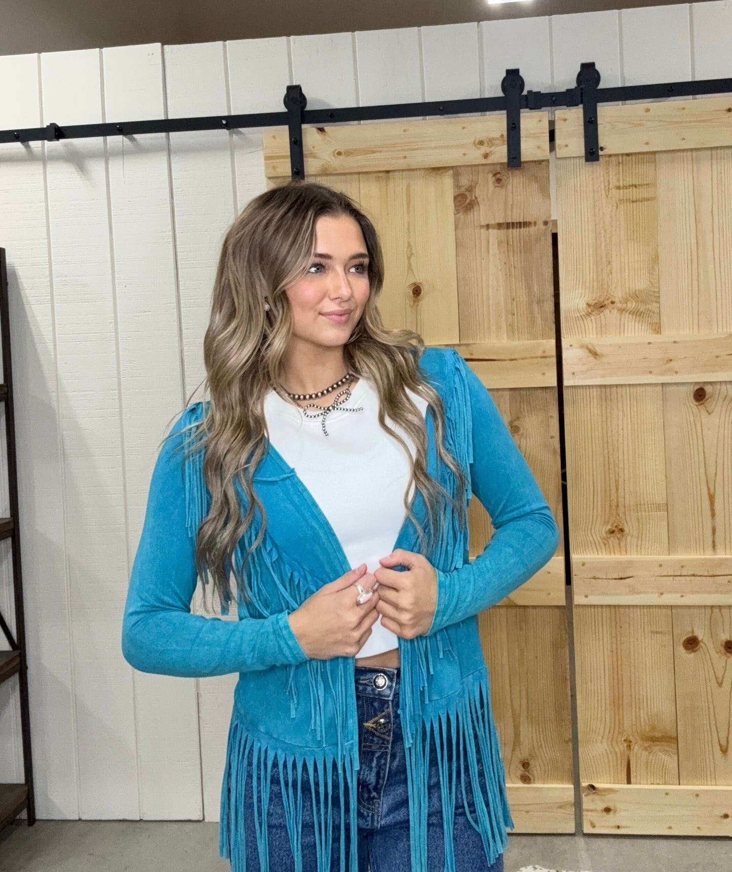 The Jaci Turquoise Fringe Cardigan