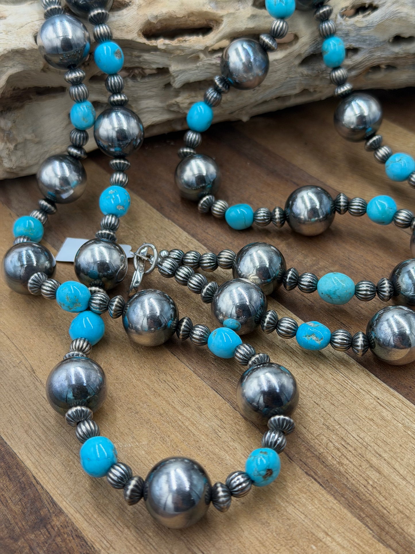 50” Sterling Pearls & Turquoise Necklace #811-7