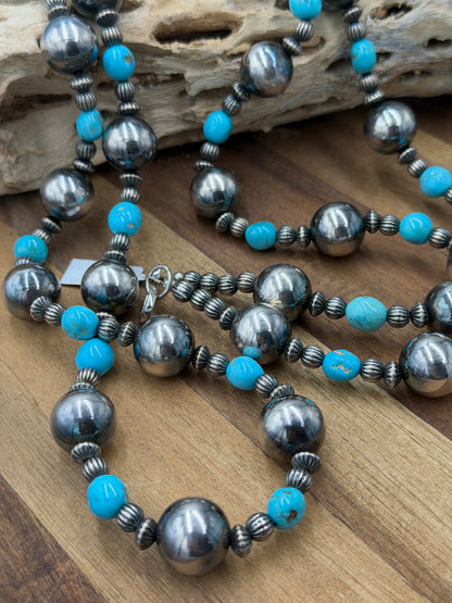 50” Sterling Pearls & Turquoise Necklace #811-7