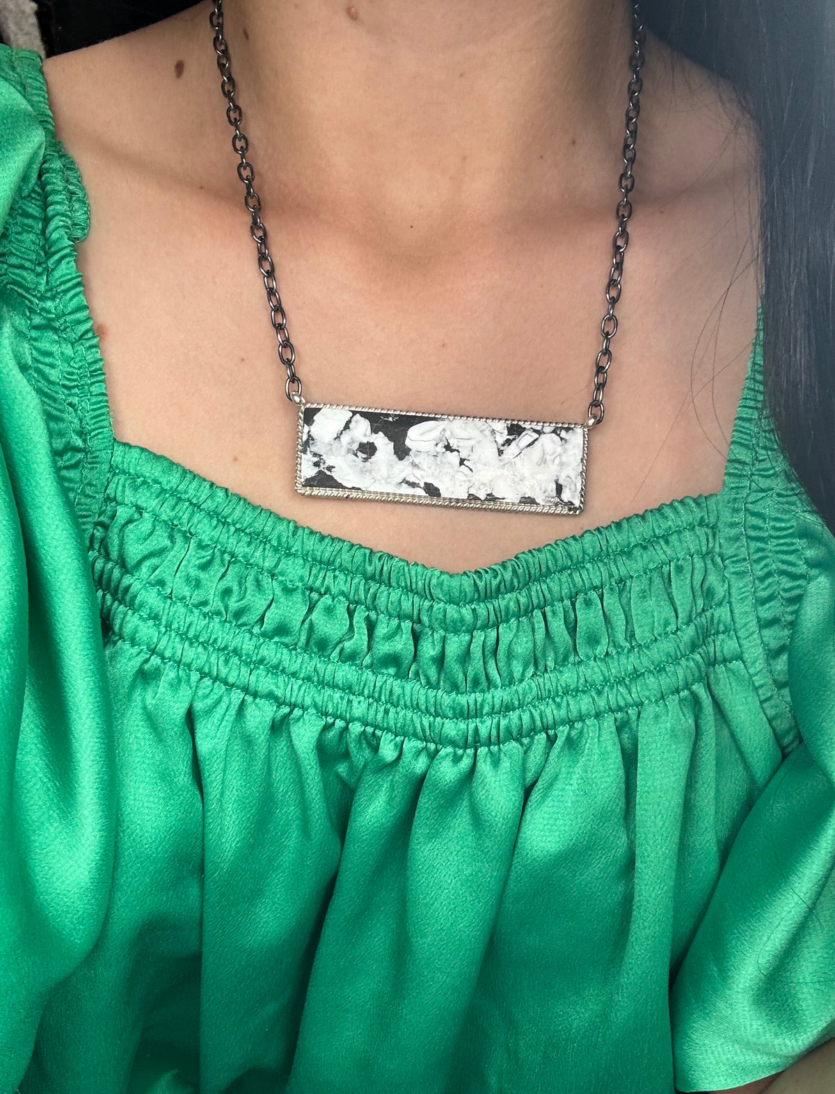White Buffalo Mojave #917-50B XL Bar Necklace by Brandon Etcitty, Navajo