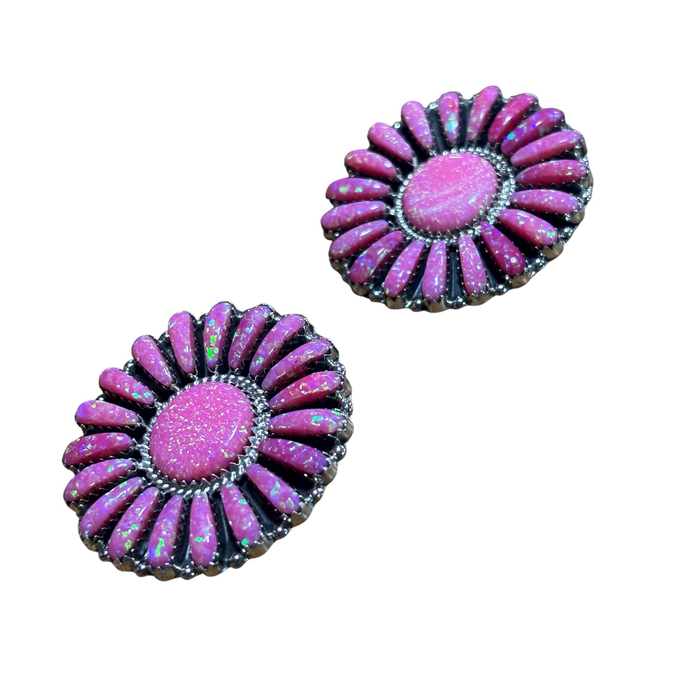 1.5" Pink Opal Cluster Earrings By Navajo Artist Devin Benally