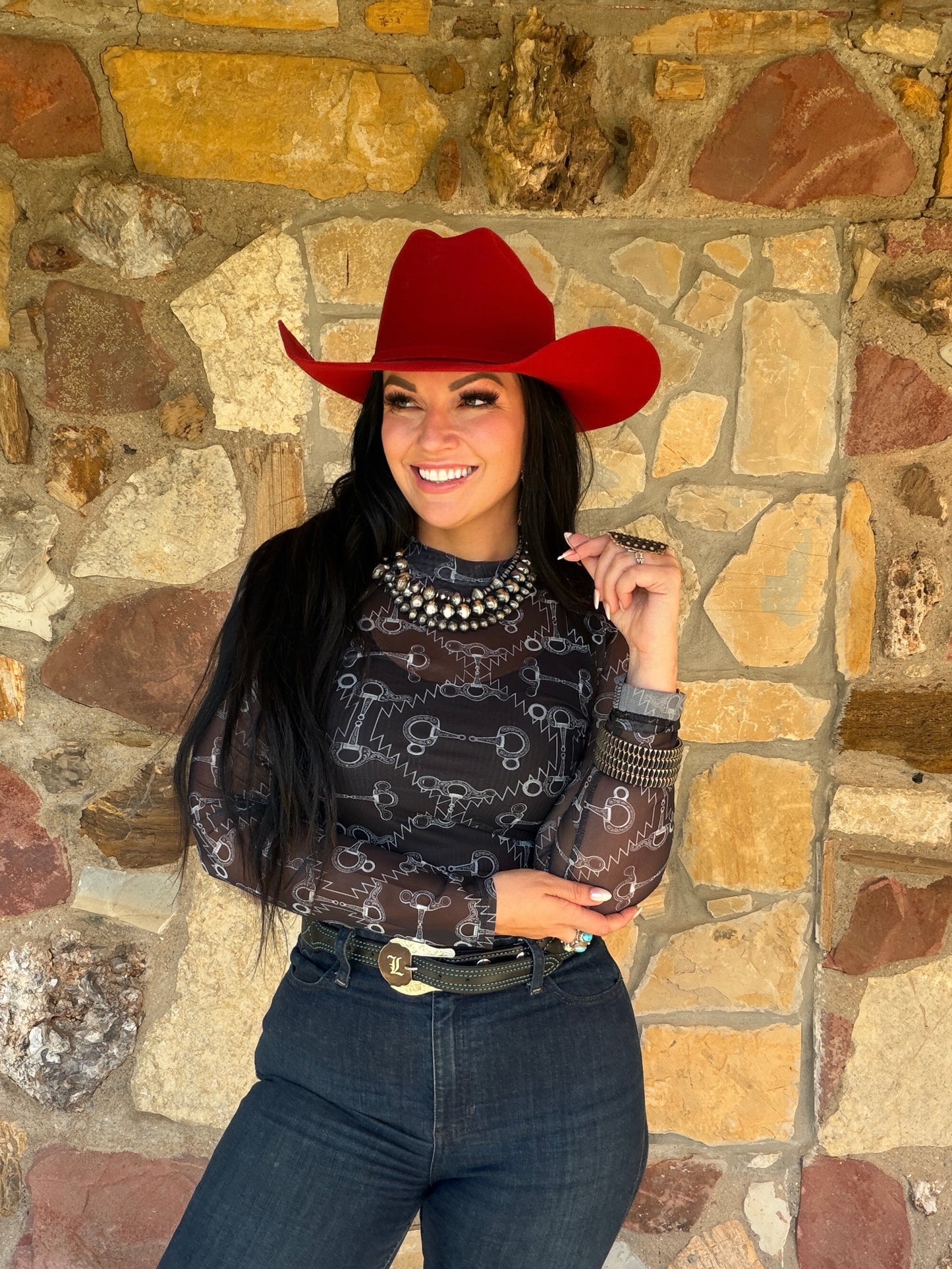 Black Snaffle Bit Mesh Top