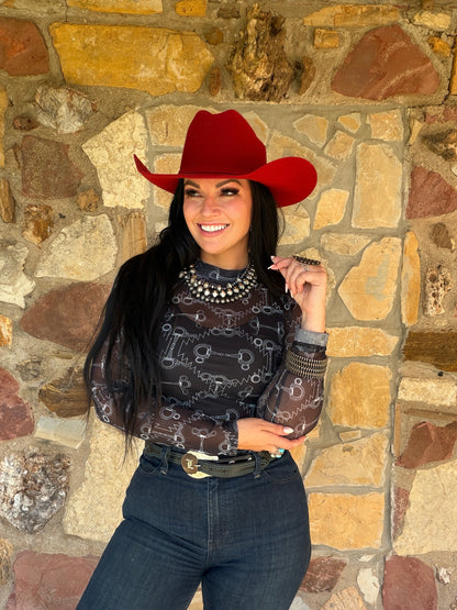 Black Snaffle Bit Mesh Top