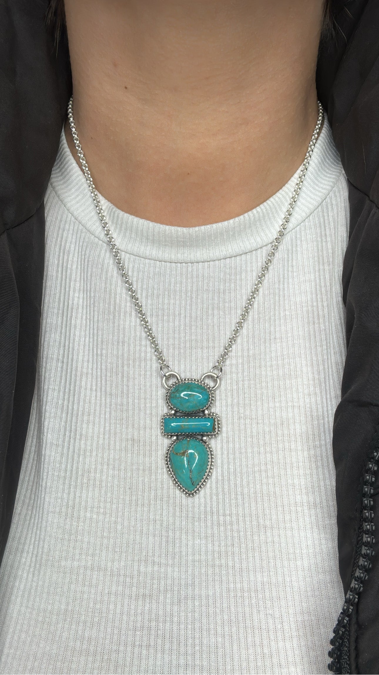 18" Turquoise Three Stone Sterling Silver Necklace
