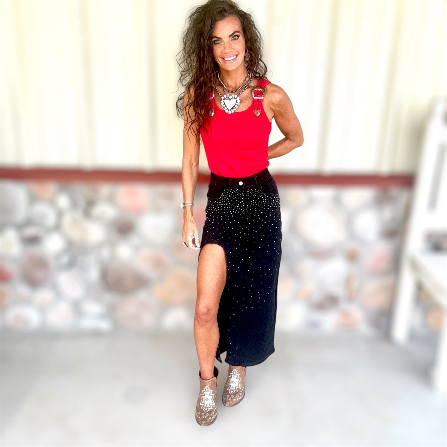 Starlight Slit Denim Skirt