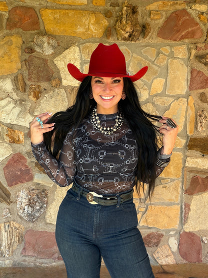 Black Snaffle Bit Mesh Top