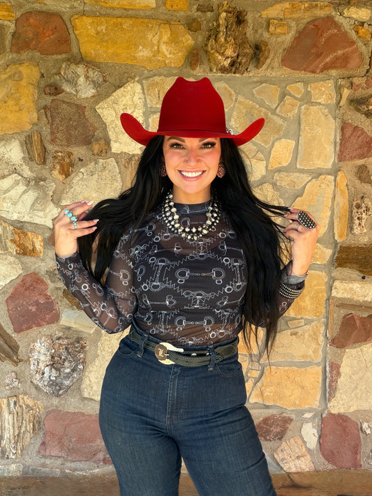 Black Snaffle Bit Mesh Top