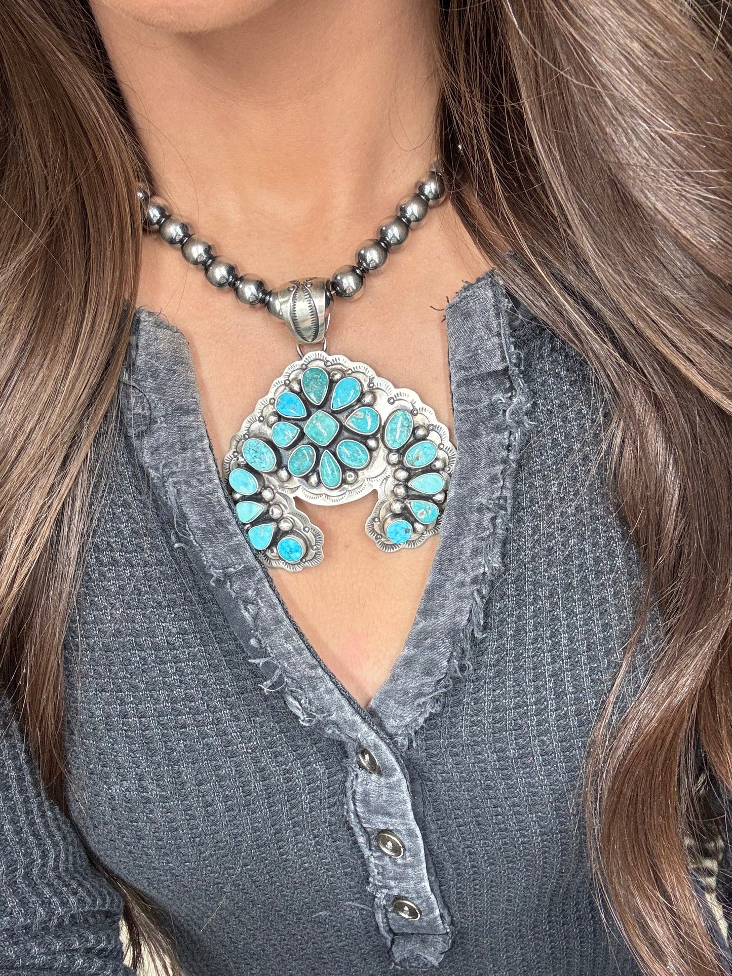 Turquoise Cluster Naja Pendant by Cordell Platero, Navajo