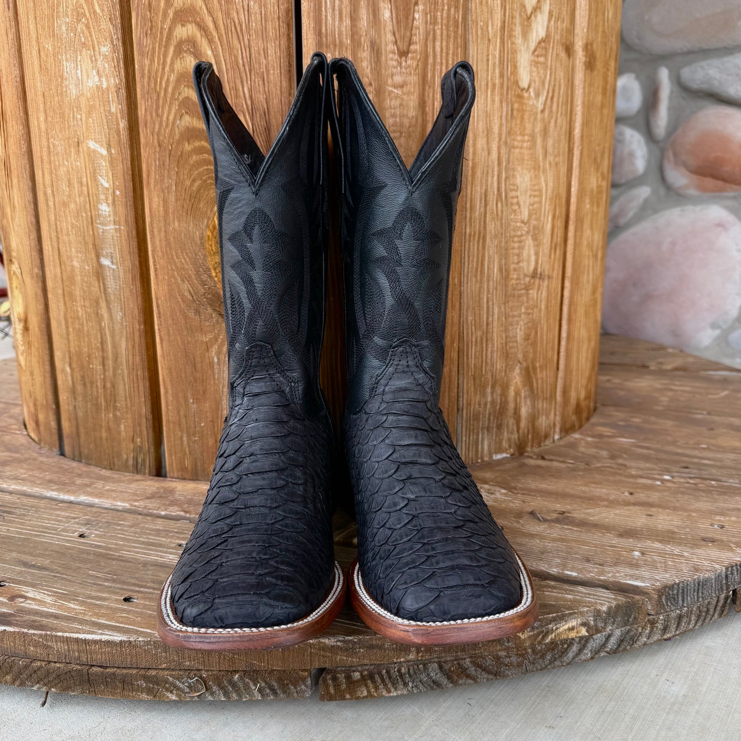 Signature Turquoise Reata Men's Boot – Exotics - The Adrian, Black Python Square Toe Boot