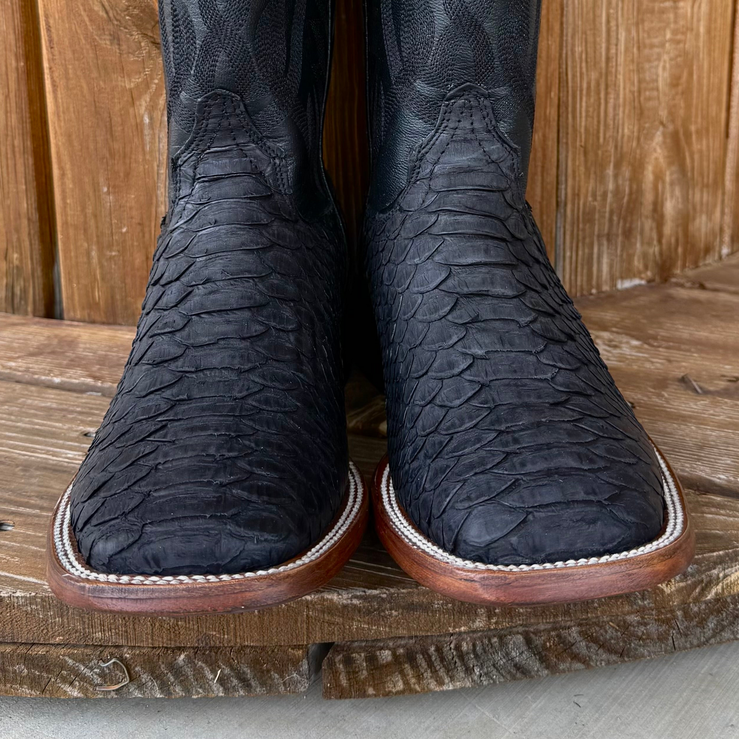 Signature Turquoise Reata Men's Boot – Exotics - The Adrian, Black Python Square Toe Boot