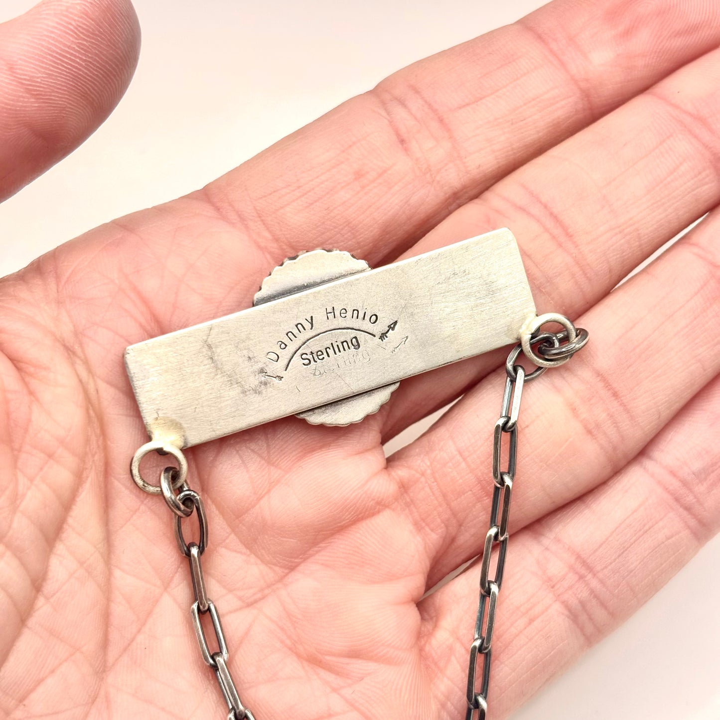 18" Orange Spiny Oyster Stamped Bar Necklace Made by Danny Henio