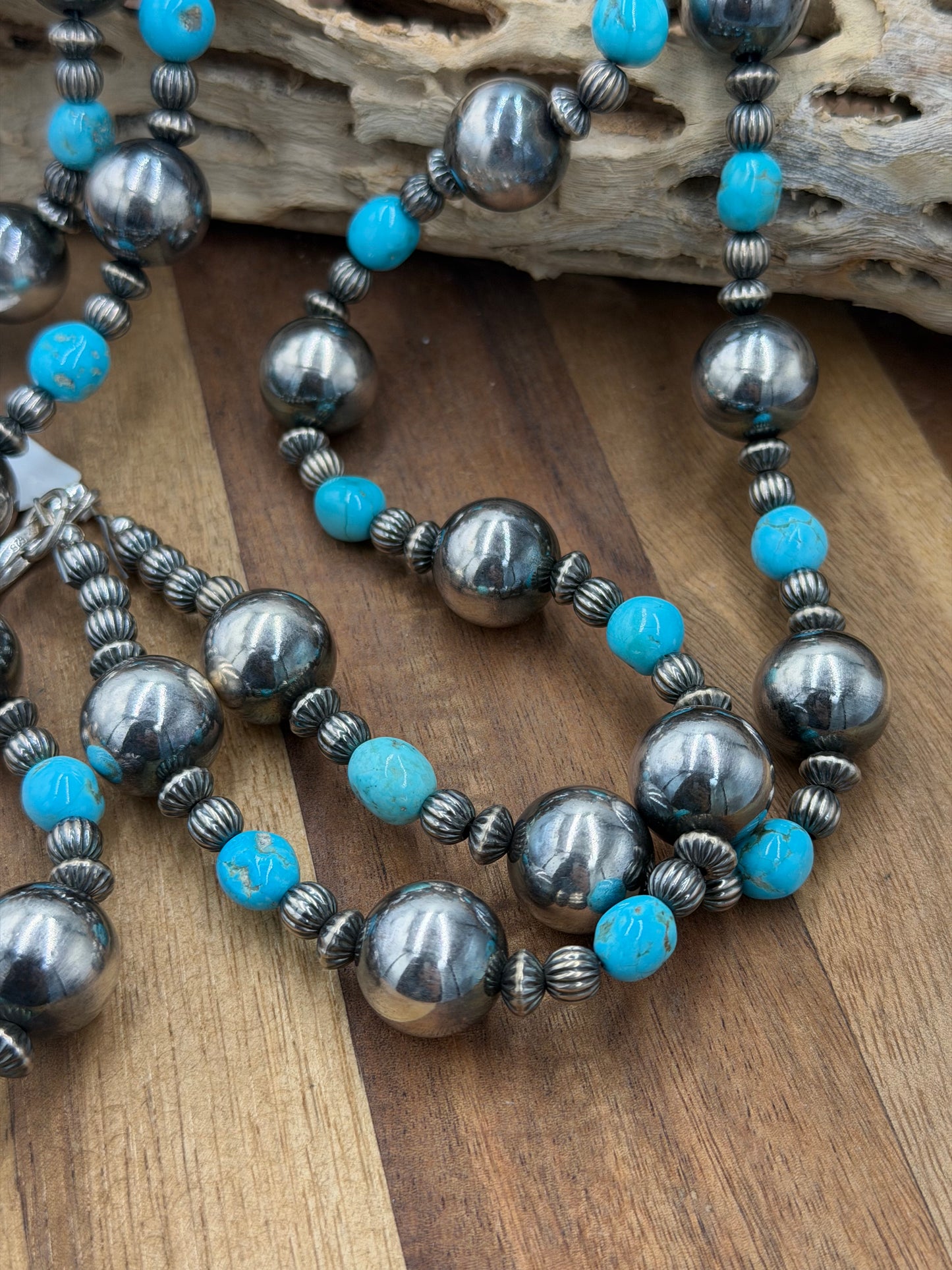 50” Sterling Pearls & Turquoise Necklace #811-7