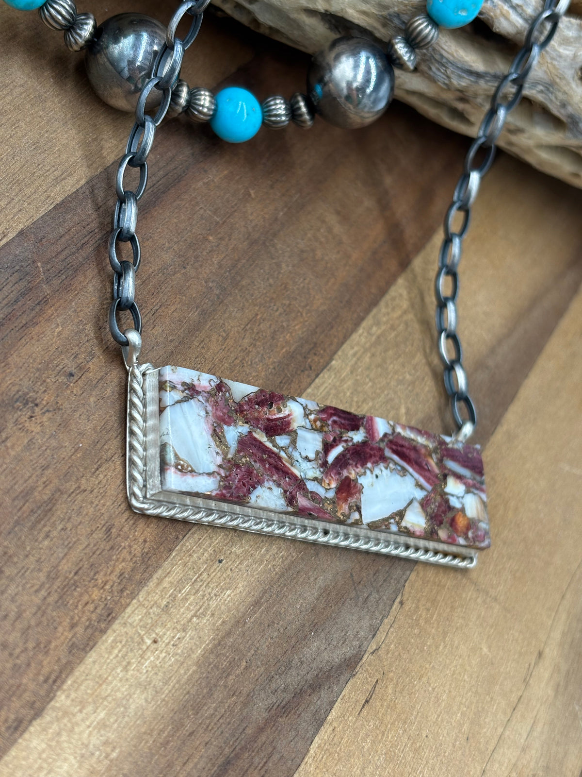 Spiny Bronze Mojave #917-49C XL Bar Necklace by Brandon Etcitty, Navajo