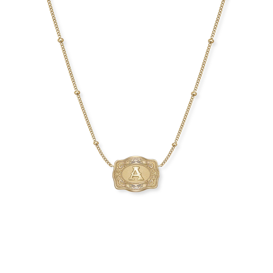 SpurWest Ultra Mini Belt Buckle Necklace Initials in Gold
