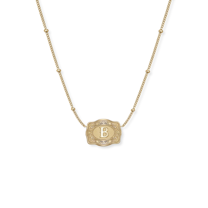SpurWest Ultra Mini Belt Buckle Necklace Initials in Gold