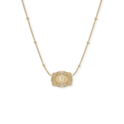 SpurWest Ultra Mini Belt Buckle Necklace Initials in Gold