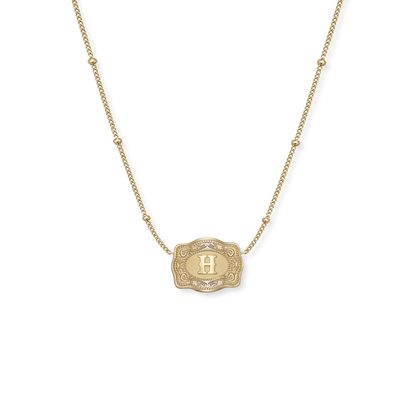 SpurWest Ultra Mini Belt Buckle Necklace Initials in Gold