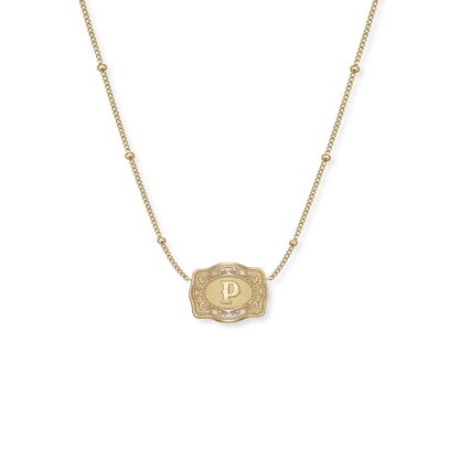 SpurWest Ultra Mini Belt Buckle Necklace Initials in Gold