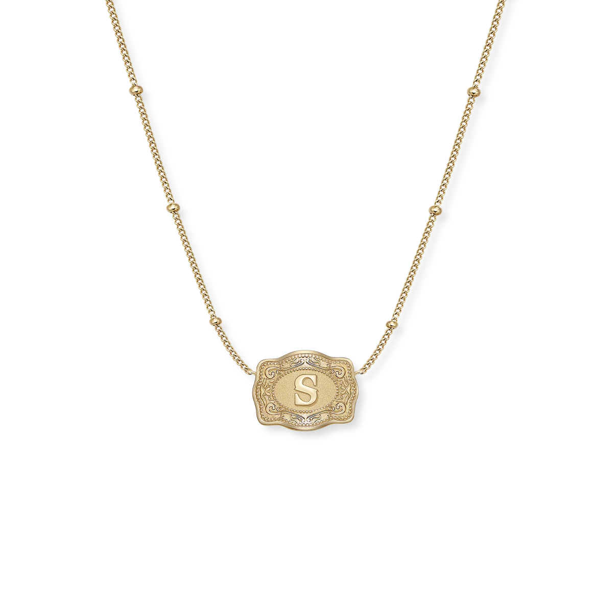 SpurWest Ultra Mini Belt Buckle Necklace Initials in Gold