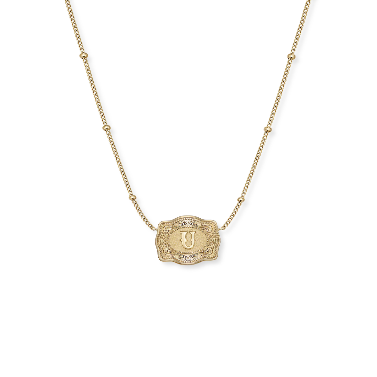 SpurWest Ultra Mini Belt Buckle Necklace Initials in Gold