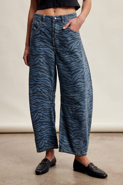 Zebra Print Barrel Jeans Mocha