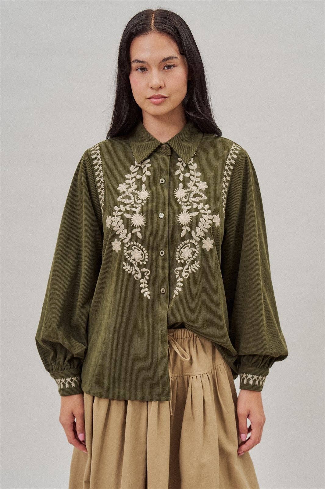 The Ember Embroidered Corduroy Top