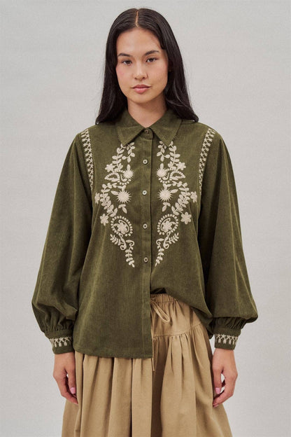 The Ember Embroidered Corduroy Top