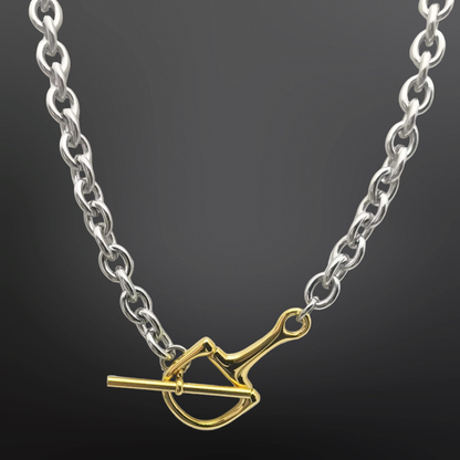 Stainless Steel Equestrian Snaffle Bit Two Tone Necklace: 17.8”