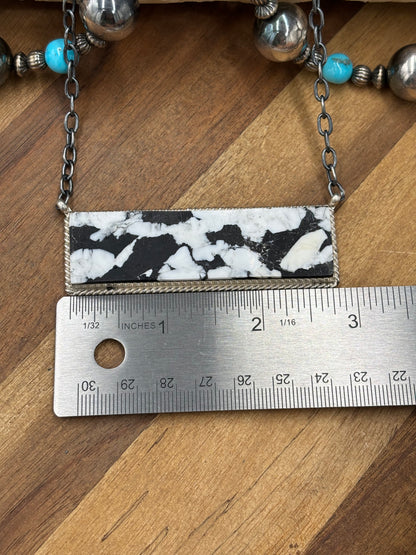 White Buffalo Mojave #917-50D XL Bar Necklace by Brandon Etcitty, Navajo