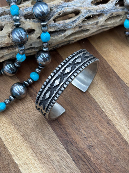 All Silver Cuff #3 by Jerald Tahe, Navajo
