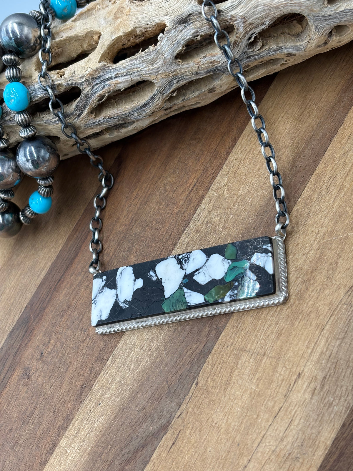 White Buffalo Mojave #917-43 XL Bar Necklace by Brandon Etcitty, Navajo