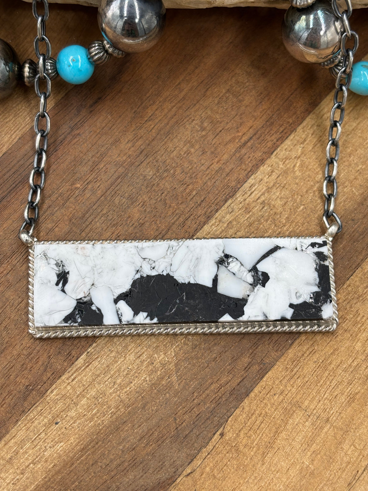 White Buffalo Mojave #917-50A XL Bar Necklace by Brandon Etcitty, Navajo