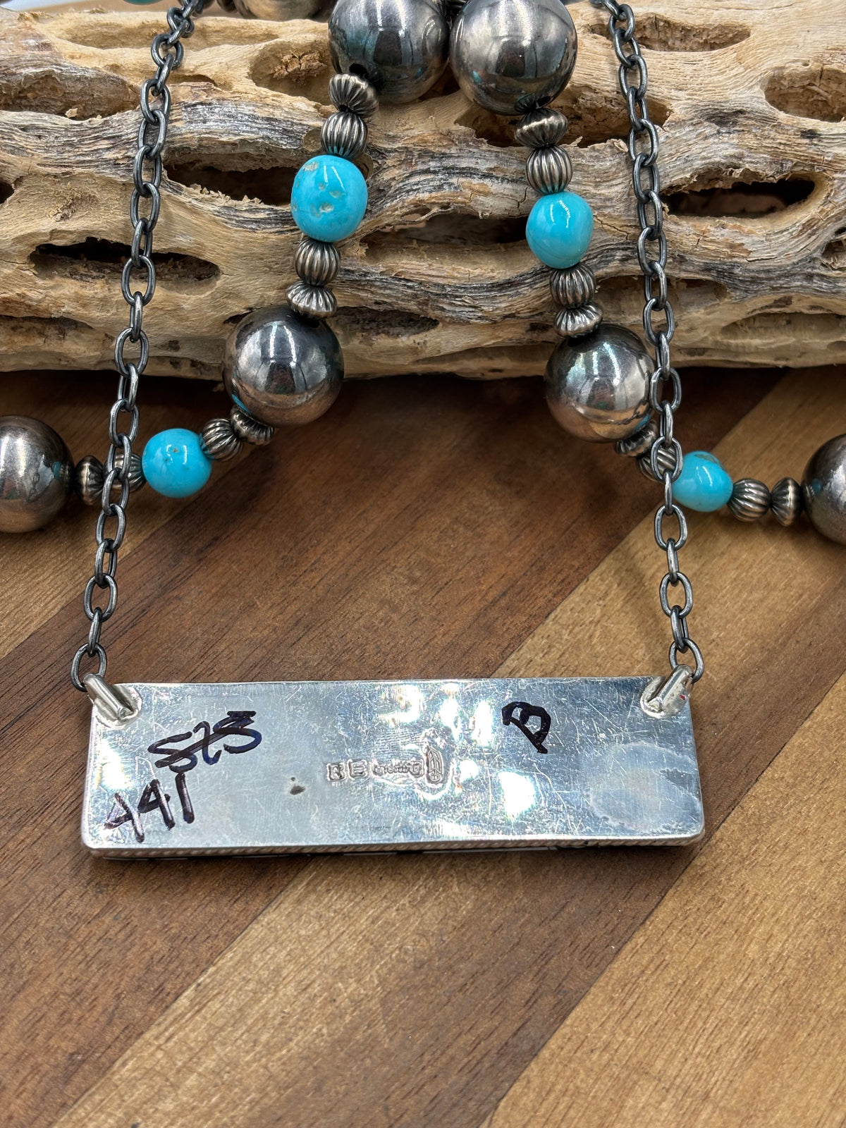 White Buffalo Mojave #917-50B XL Bar Necklace by Brandon Etcitty, Navajo