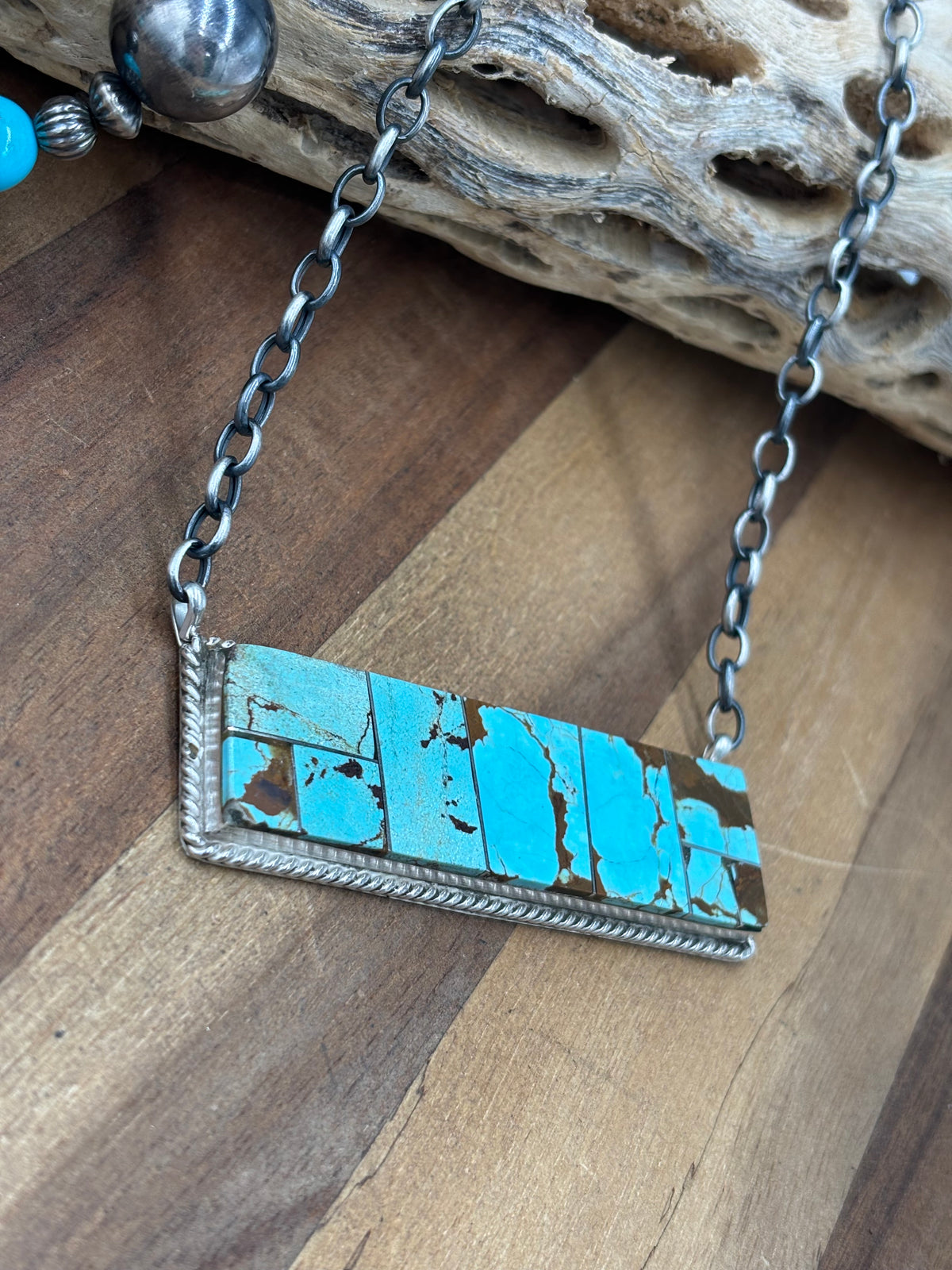 Mine #8 #917-47 Inlay XL Bar Necklace by Brandon Etcitty, Navajo