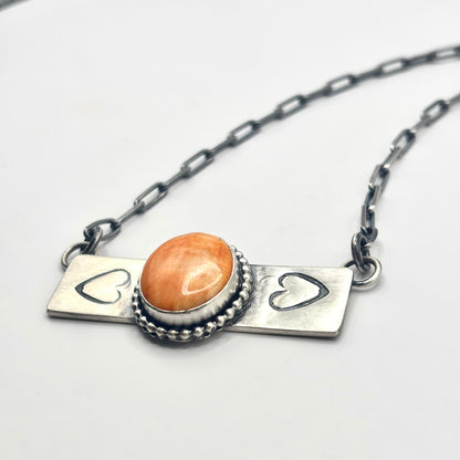 18" Orange Spiny Oyster Stamped Bar Necklace Made by Danny Henio