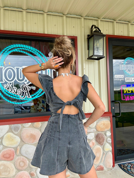 The Victoria Black Denim Romper
