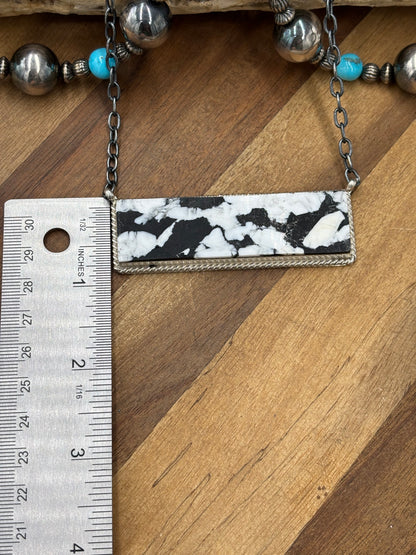 White Buffalo Mojave #917-50D XL Bar Necklace by Brandon Etcitty, Navajo