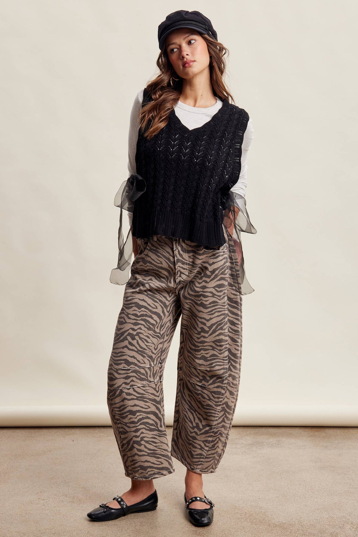 Zebra Print Barrel Jeans Mocha