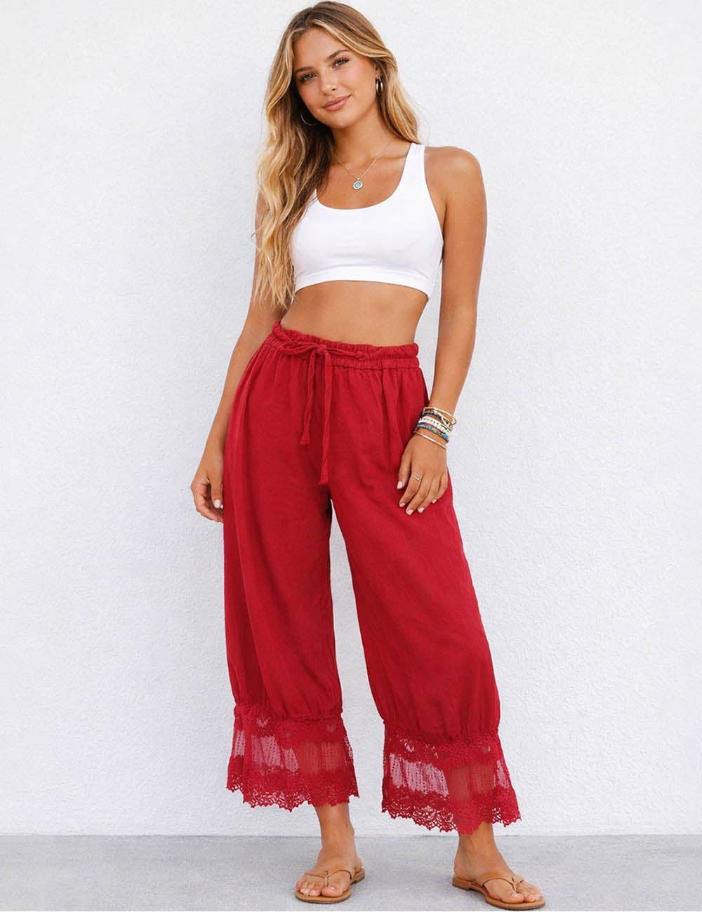 Ellie Lace Lantern Pants: RED