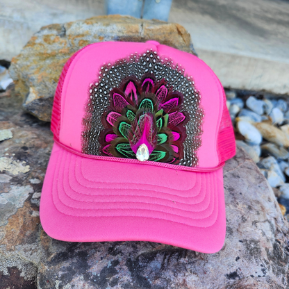 Hot Pink Feather Trucker Hat