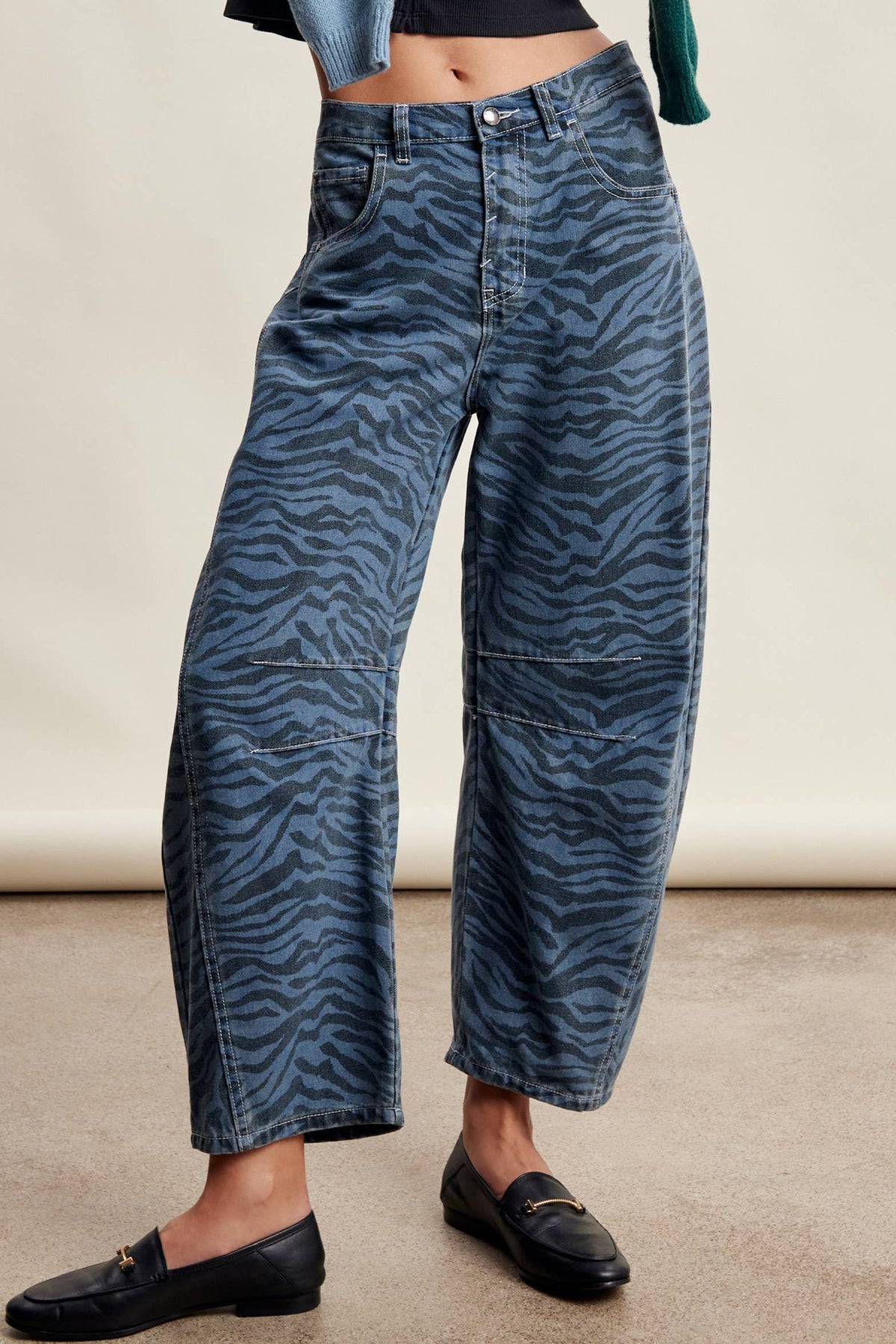 Zebra Print Barrel Jeans Mocha