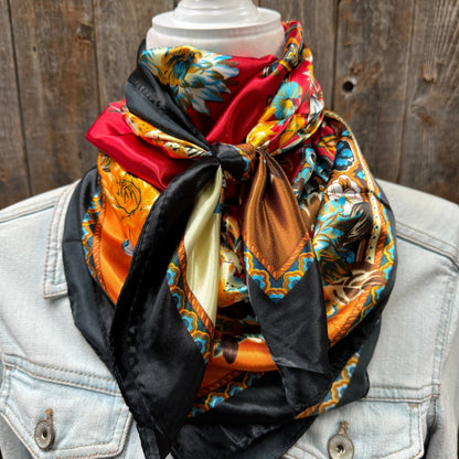 35X35" Black and Red Floral Paisley Wild Rag / Scarf WR1025