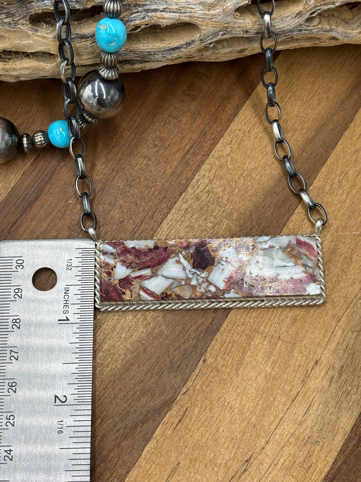 Spiny Bronze Mojave #917-49E XL Bar Necklace by Brandon Etcitty, Navajo