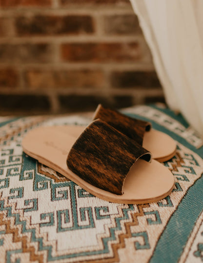 Nadia Cowhide Slides Brindle