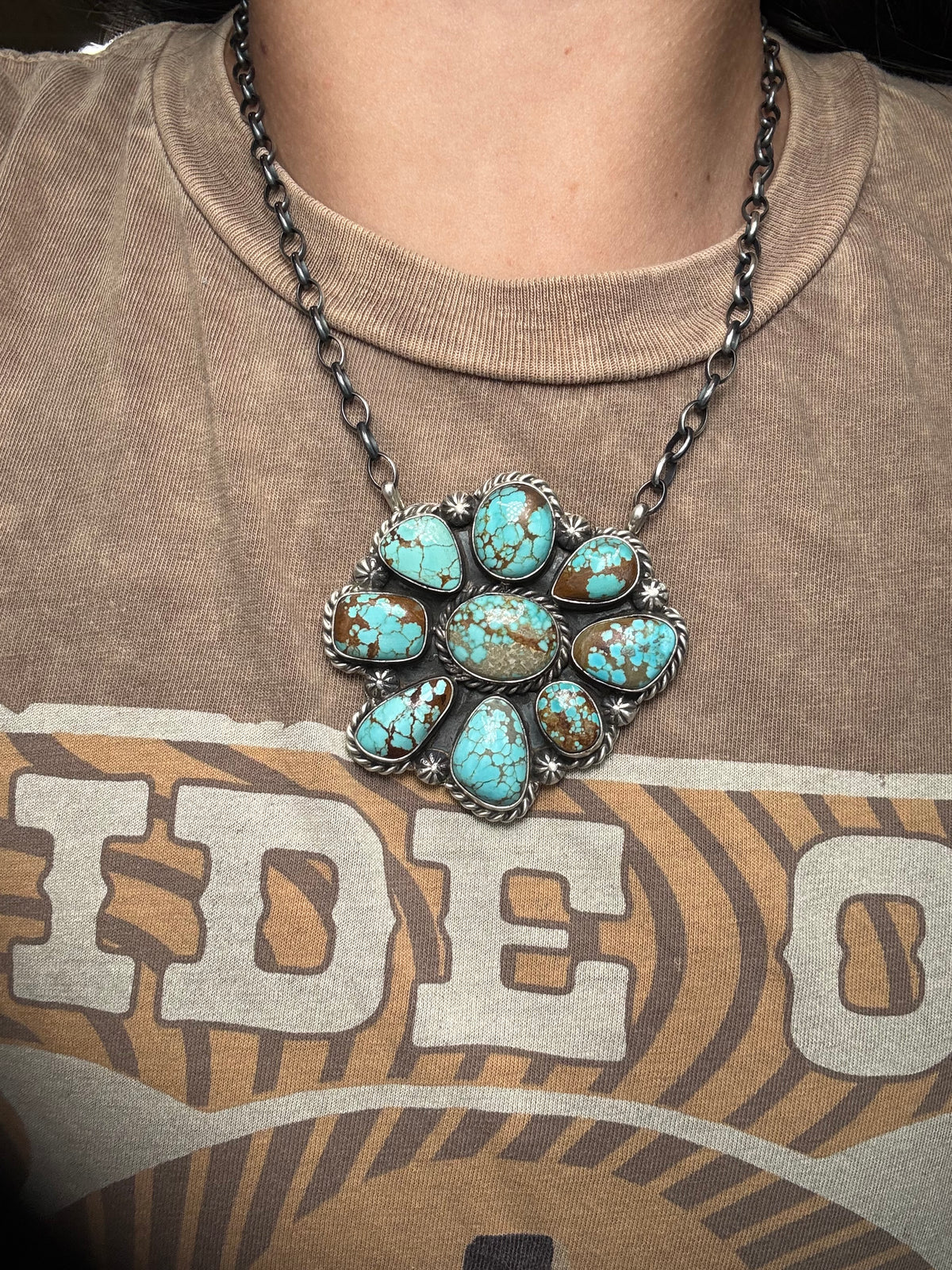 Mine #8 Turquoise #911-14 Cluster Necklace by Augustine Largo, Navajo
