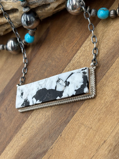 White Buffalo Mojave #917-50A XL Bar Necklace by Brandon Etcitty, Navajo