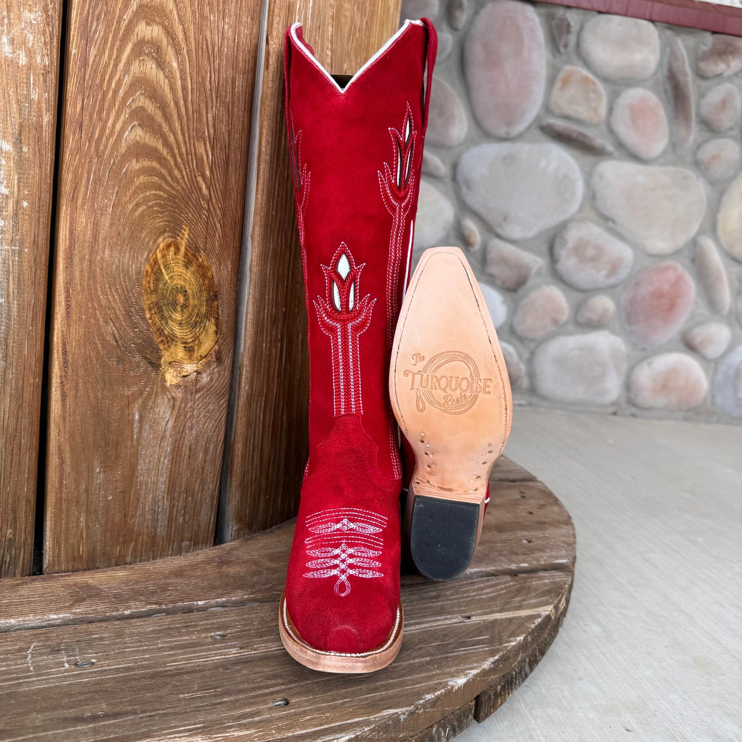 Signature Turquoise Reata Boot – The Valentina Roja Red Suede Tulip Top Snip Toe Boot