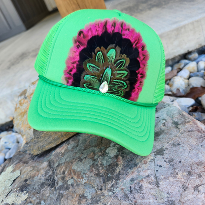 Cosmic Cowgirl Feathered Trucker Hat: Green