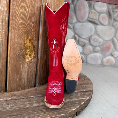 Signature Turquoise Reata Boot – The Valentina Roja Red Suede Tulip Top Snip Toe Boot
