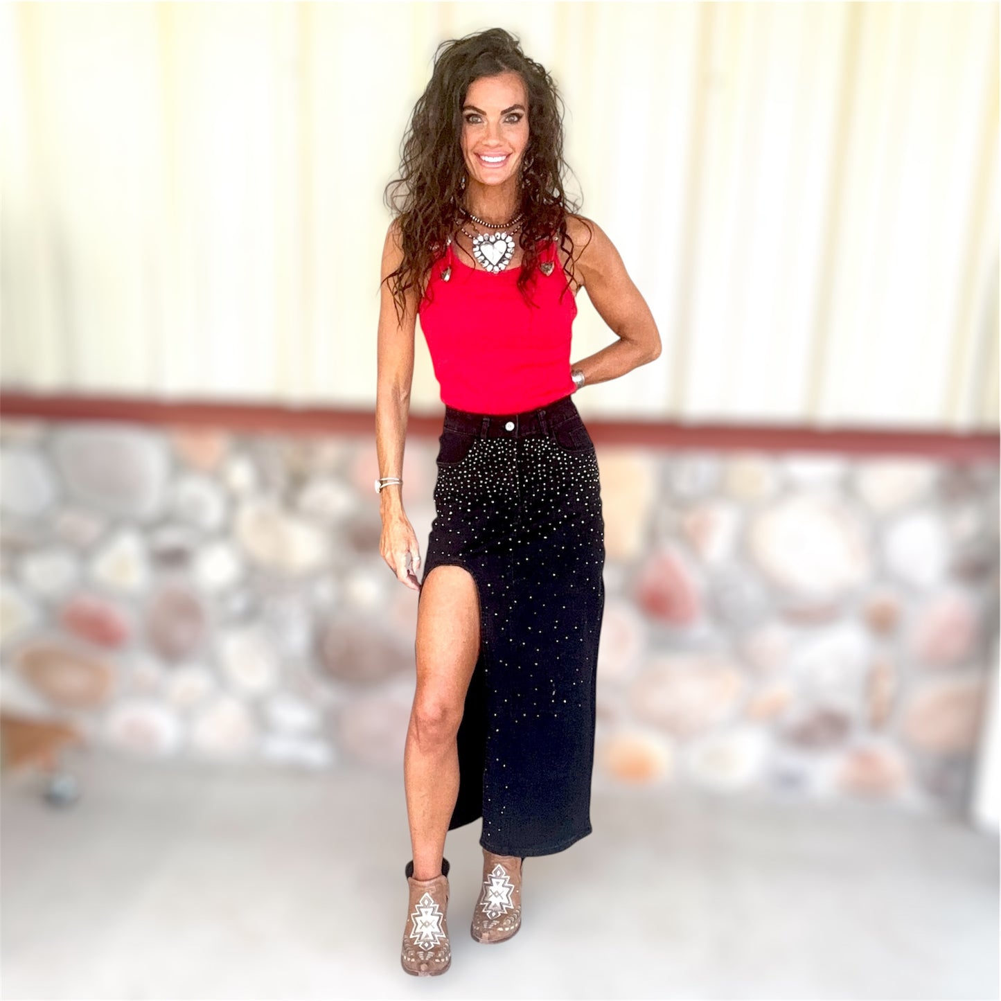 Starlight Slit Denim Skirt